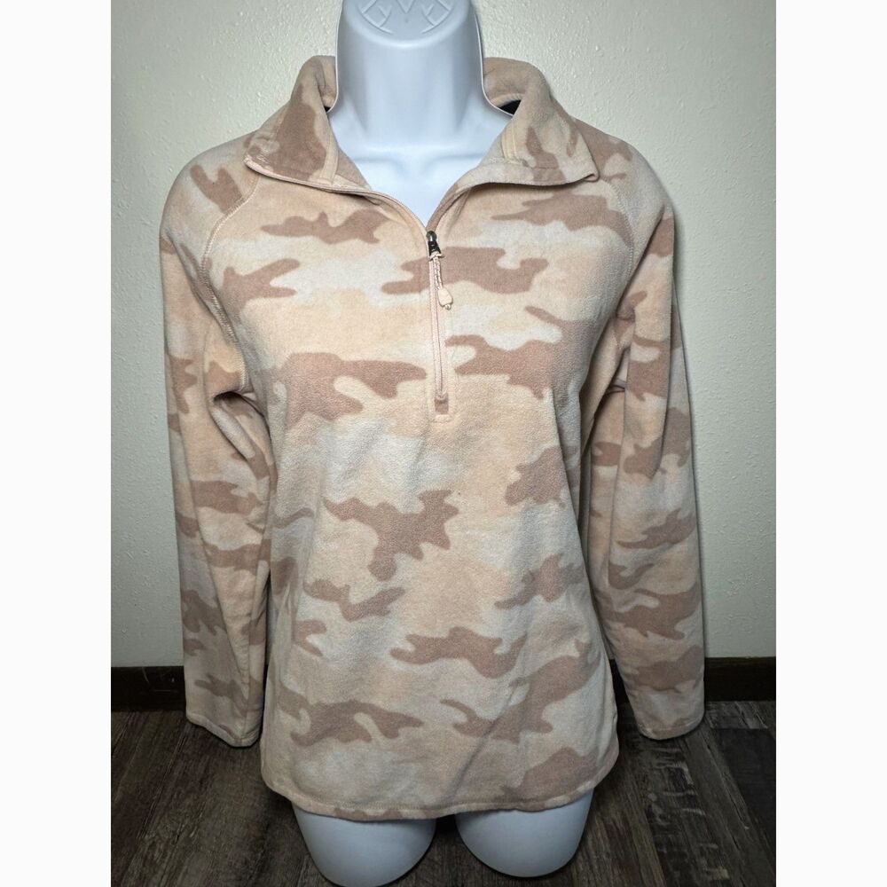 Eddie Bauer Pink Camouflage Fleece Quarter Zip Sweater Women's Large